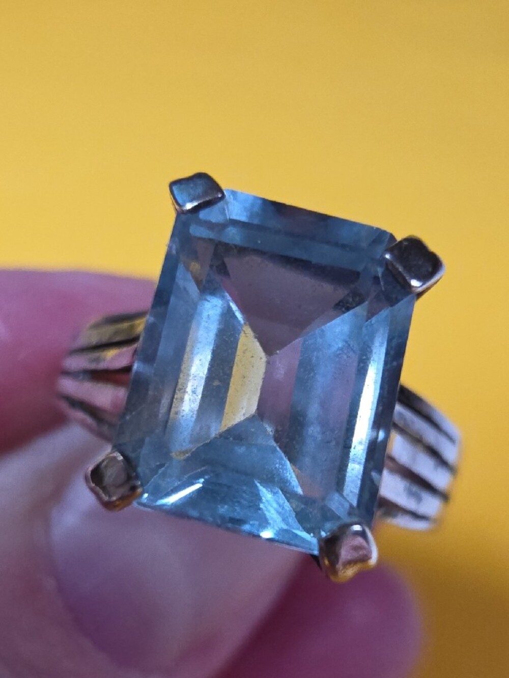 Vintage 925 Sterling Silver Lattice Filigree Blue Topaz Cocktail Ring ▪︎ Lovely!